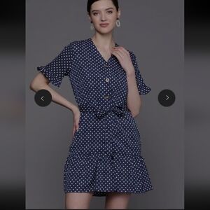 Polka Dot Blue and White Midi Dress